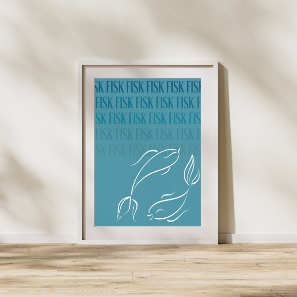 Fisk / Pisces (Abstrakt farve) - Håndtegnet Plakat