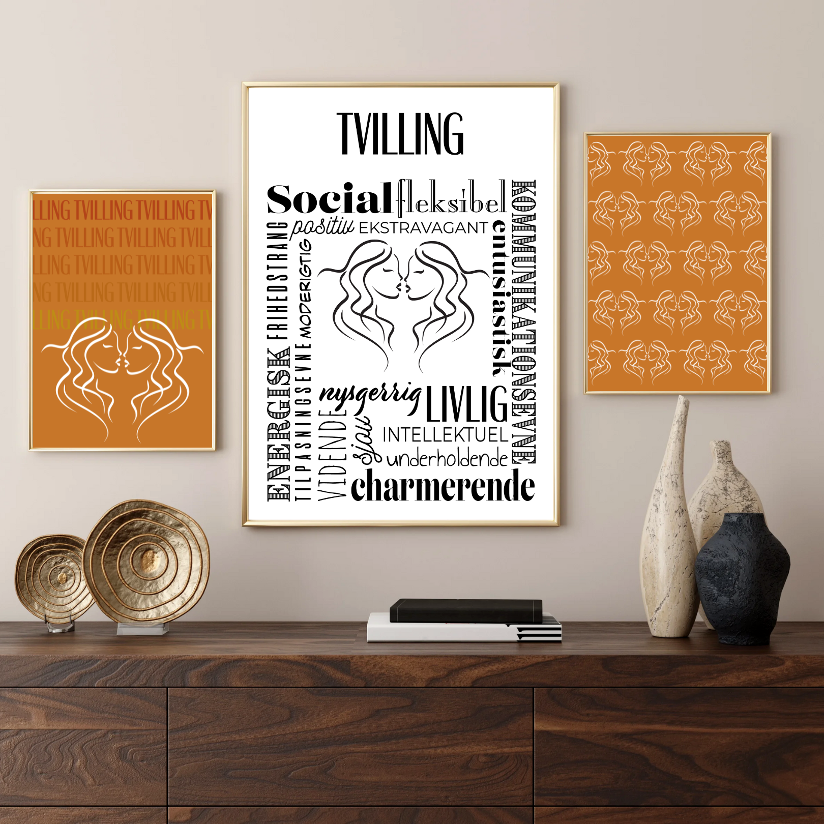 Tvilling / Gemini Tapet - Håndtegnet Plakat
