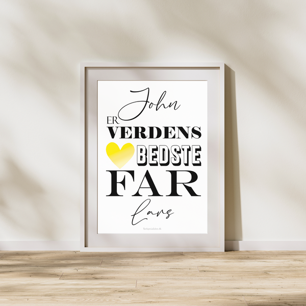 Verdens Bedste Far med Gult Hjerte - Personlig Plakat
