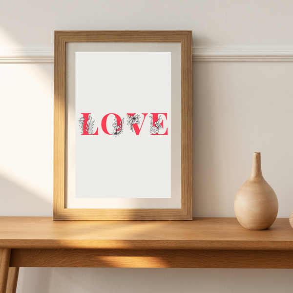 Love - Beige Blomst (Plakat)
