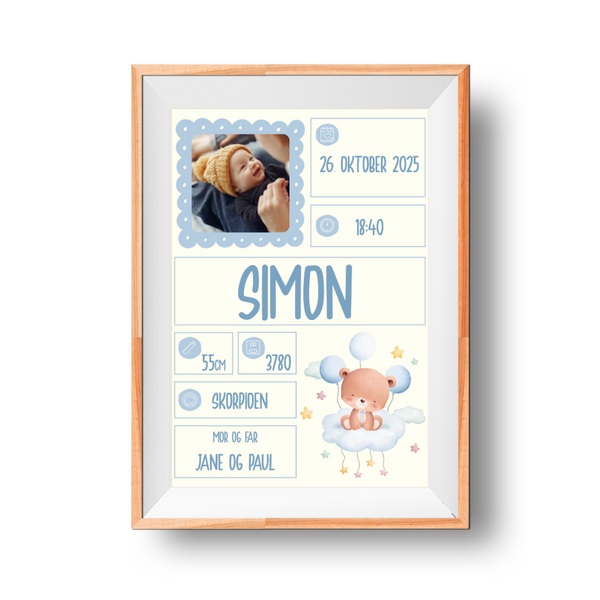 Fødselsplakat - Baby Blue (Design Selv Plakat)