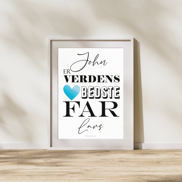 Verdens Bedste Far med Blå Hjerte - Personlig Plakat