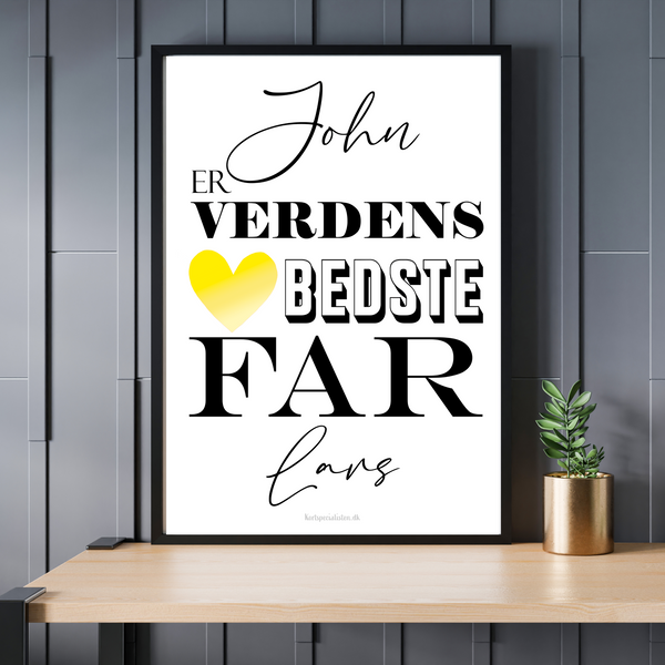 Verdens Bedste Far med Gult Hjerte - Personlig Plakat