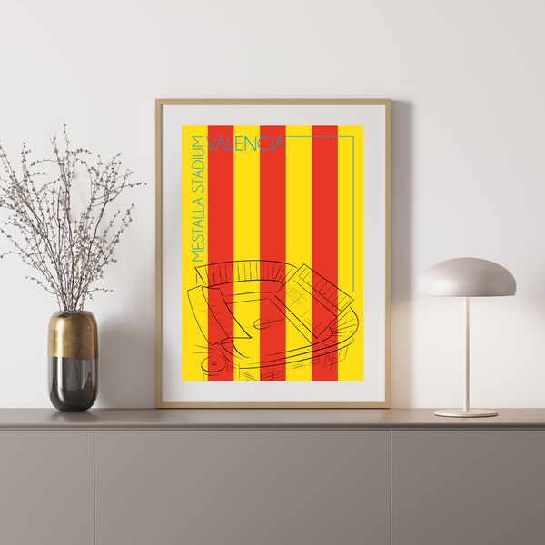 Mestalla Stadion - Håndtegnet Plakat