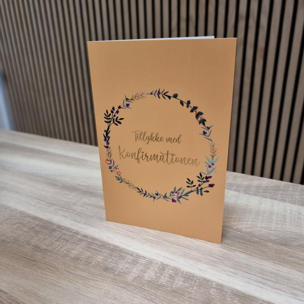 Tillykke med Konfirmationen i Blomsterkrans - Gylden (Foliekort)