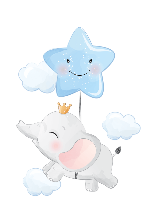 Elefant med blå stjerne ballon