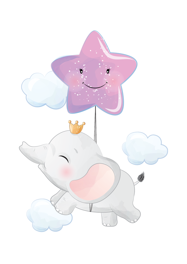 Elefant med Rosa stjerneballon
