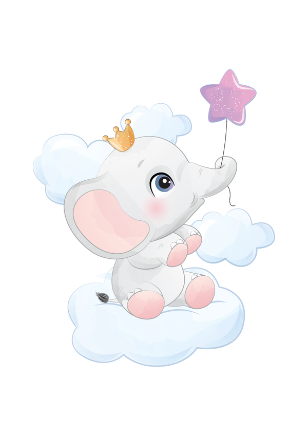Elefant Siddende med Rosa stjerne ballon