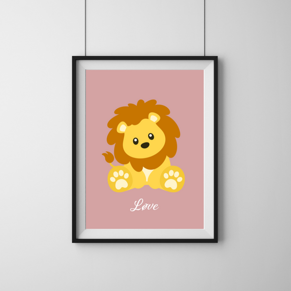 Cute Løve Plakat - Rosa
