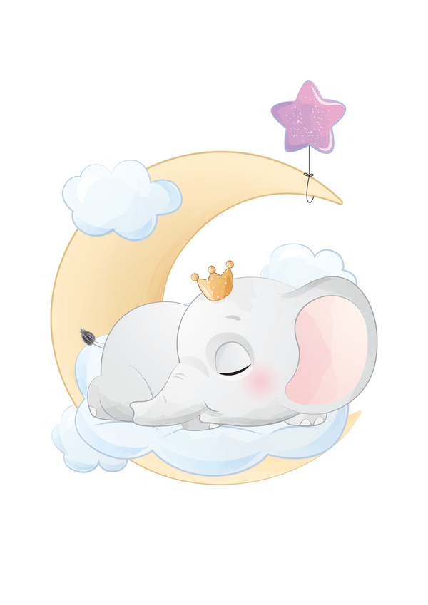 Elefant sovende med Rosa stjerne ballon