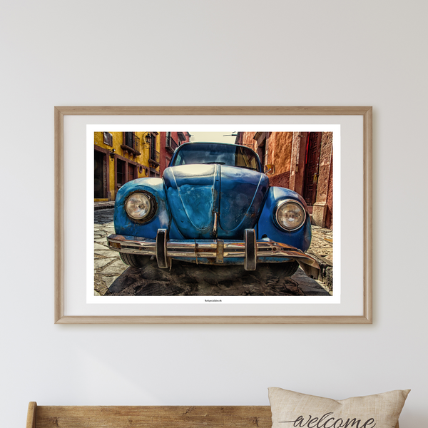 Blå Vintage Bil - Plakat