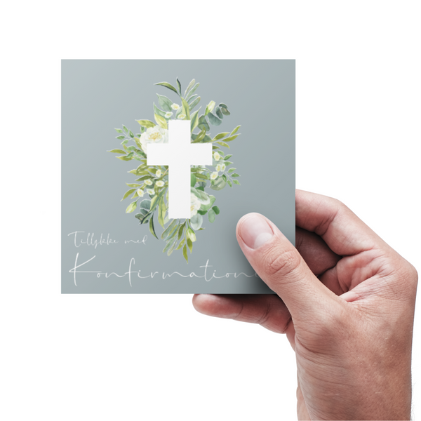 Tillykke med konfirmationen - Kors - Grå/Blå (Konfirmations Kort)