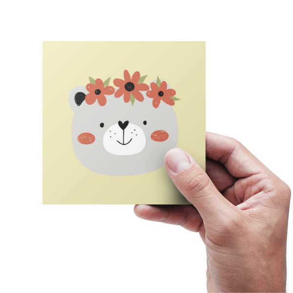 Bjørn - Røde Blomster - Kort