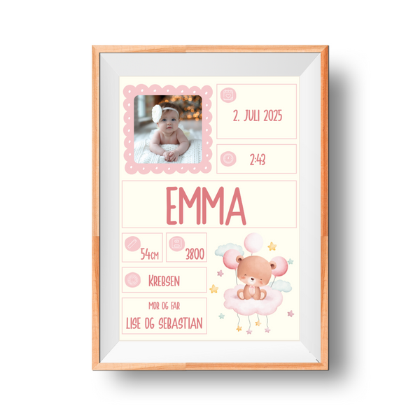 Fødselsplakat - Baby Pink (Design Selv Plakat)
