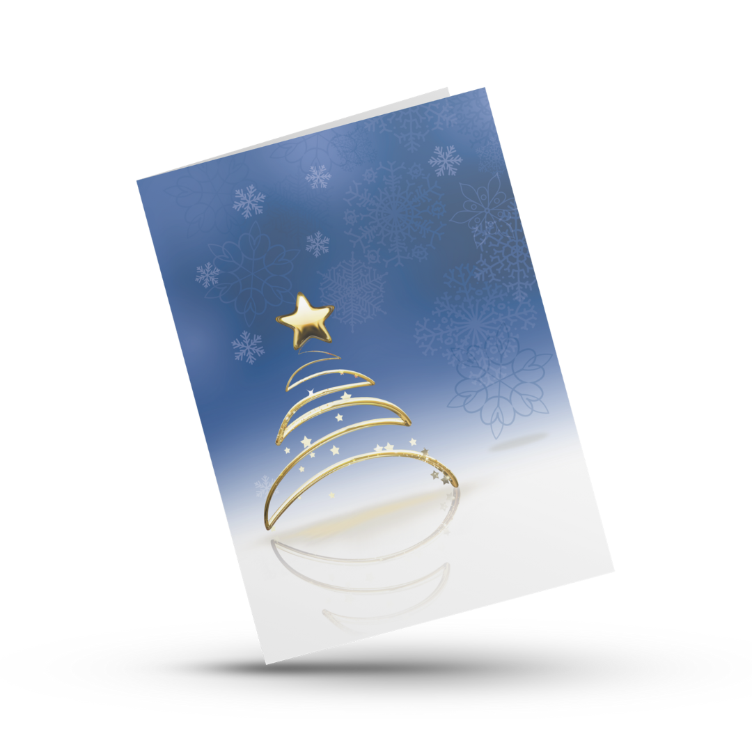 Guld Juletræ - Blå - Julekort