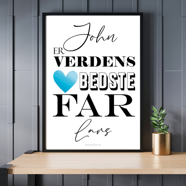 Verdens Bedste Far med Blå Hjerte - Personlig Plakat
