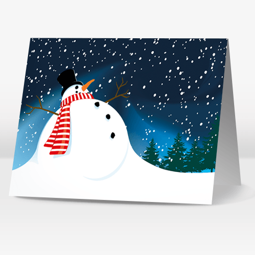 Round snowman in a winter night