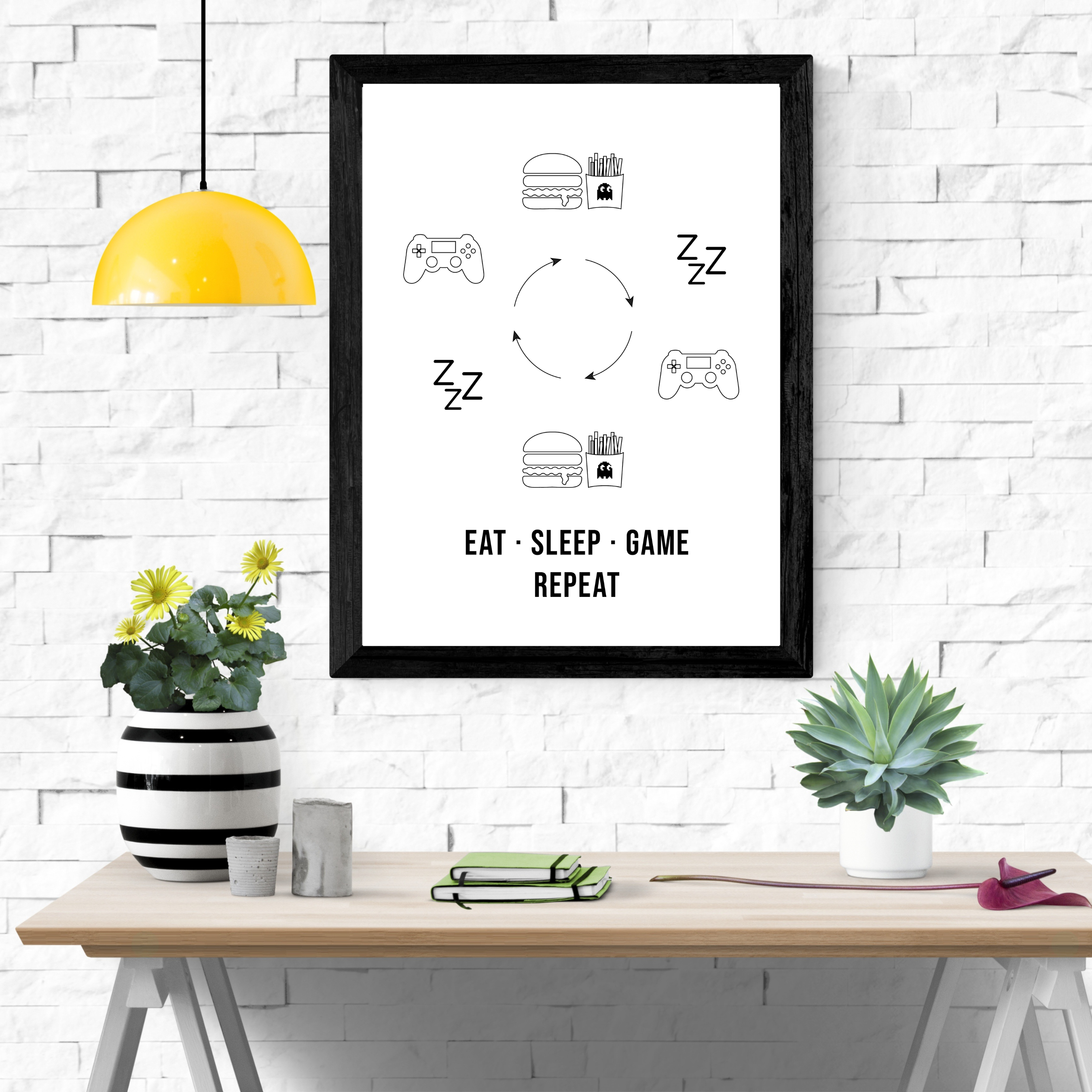 Eat. Sleep. Game. Repeat - Hvid (Plakat)