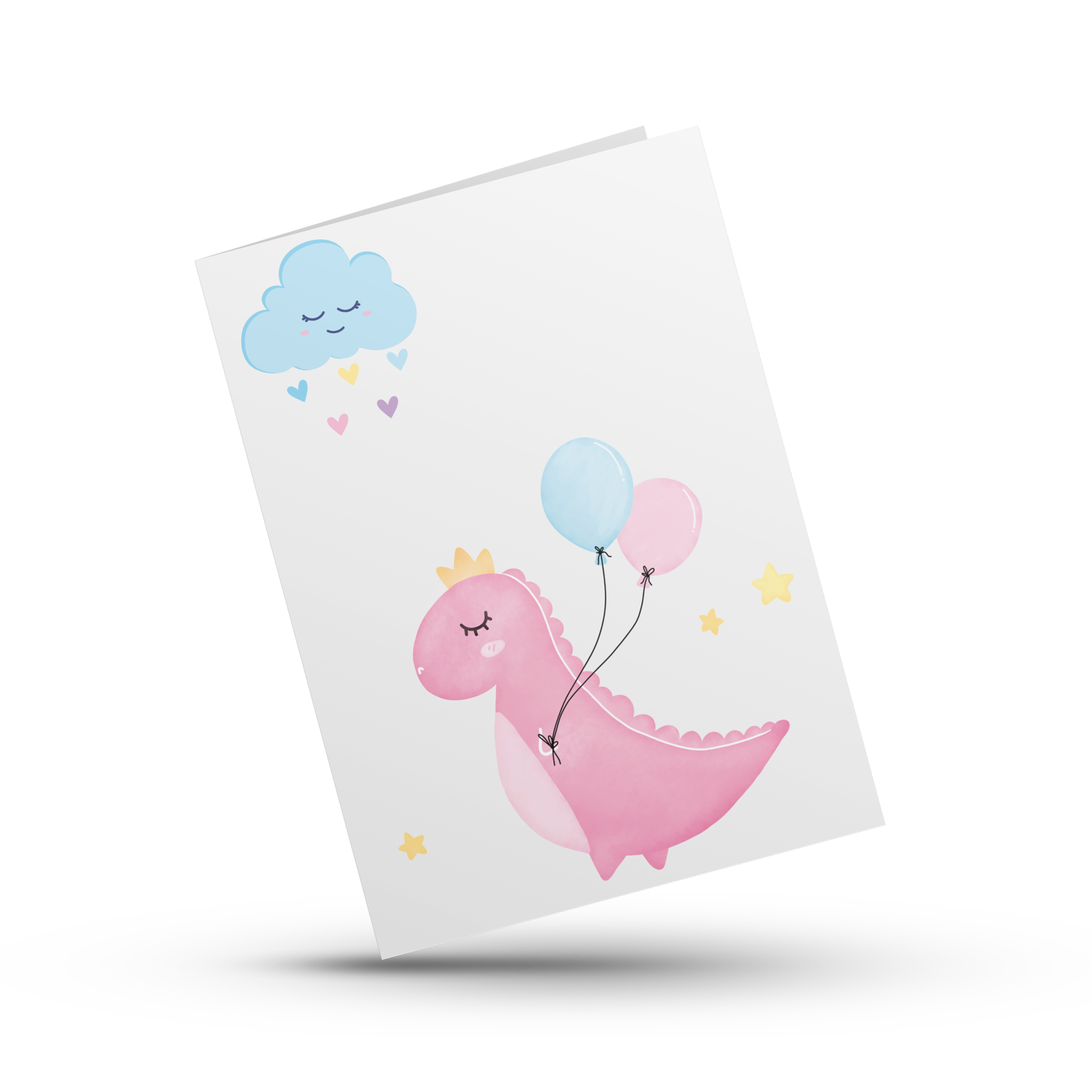 Lyserød Cute Dinosaur - A4 Kort