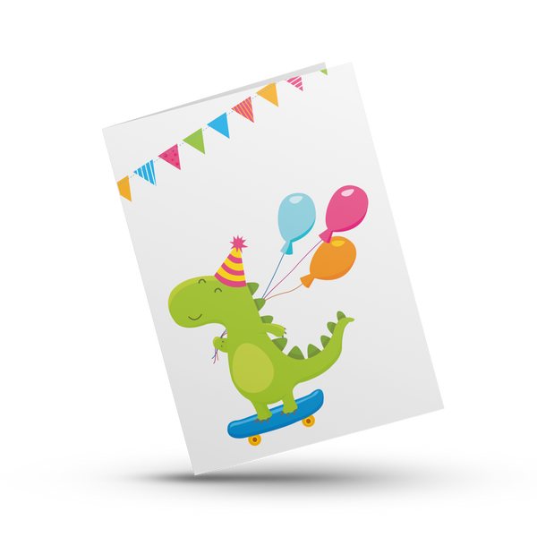 Grøn Dinosaur Fest - A4 Kort