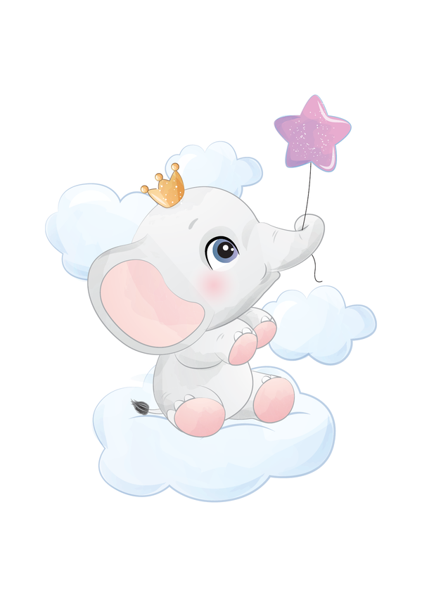 Elephant Sitting with Pink star balloon
