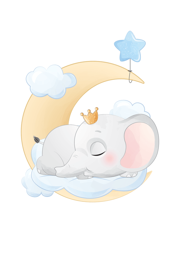 Elephant sleeping with blue star balloon